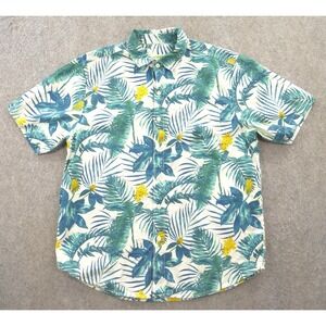 Tommy Bahama Shirt Mens Green Large Button Floral Cotton Hawaiian
